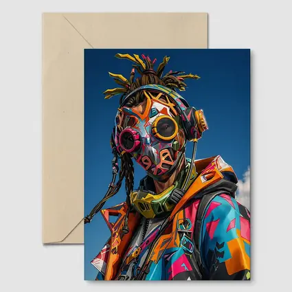 Graffiti Cyberpunk Masked Figure Blue Sky