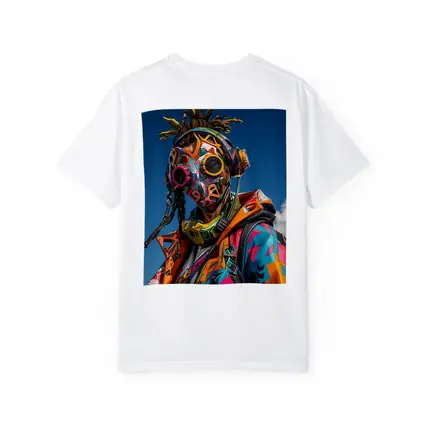 Graffiti Cyberpunk Masked Figure Blue Sky