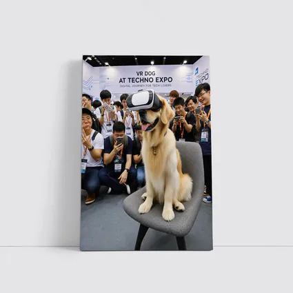 Golden Retriever Wearing VR Headset Tech Expo
