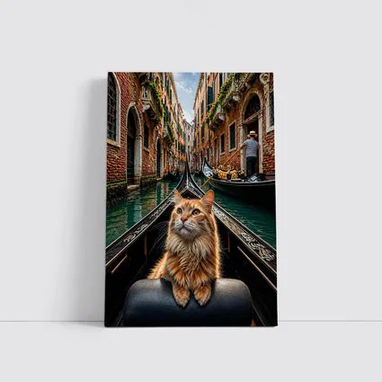 Ginger Cat Riding Gondola Venice Canal