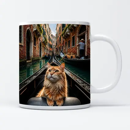 Ginger Cat Riding Gondola Venice Canal