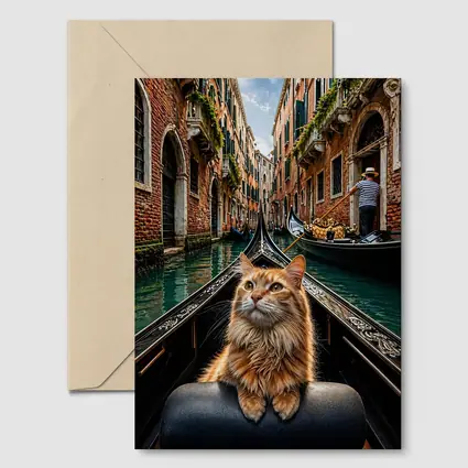 Ginger Cat Riding Gondola Venice Canal