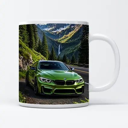 Green BMW M4 Mountain Road Waterfall