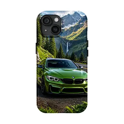 Green BMW M4 Mountain Road Waterfall
