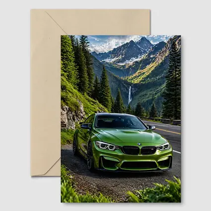 Green BMW M4 Mountain Road Waterfall