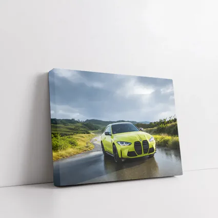 BMW M4 Lime Green Wet Road Hills