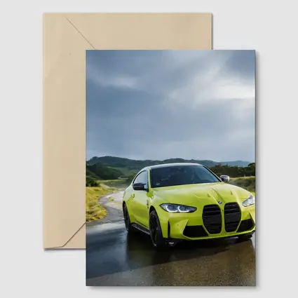 BMW M4 Lime Green Wet Road Hills