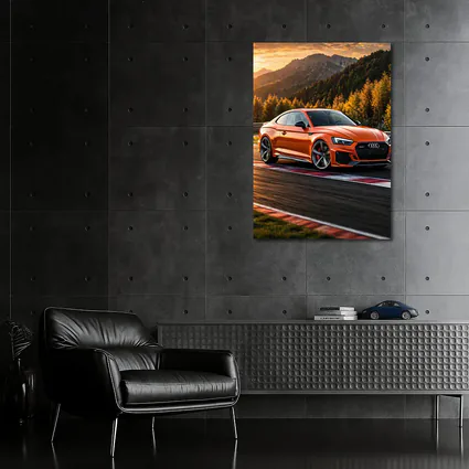 Audi RS5 Orange Coupe on Racing Track