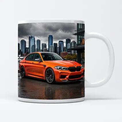 BMW M5 Orange Sedan City Waterfront