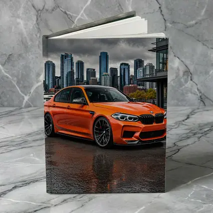 BMW M5 Orange Sedan City Waterfront