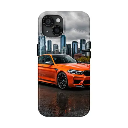 BMW M5 Orange Sedan City Waterfront