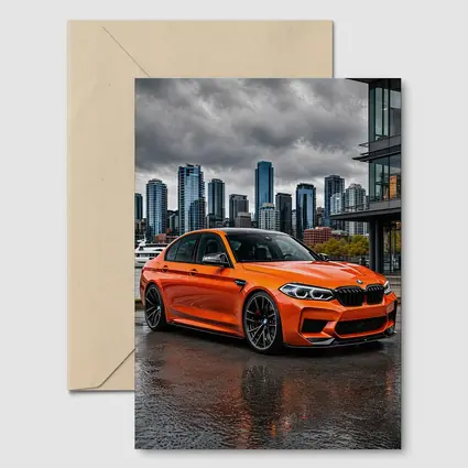BMW M5 Orange Sedan City Waterfront