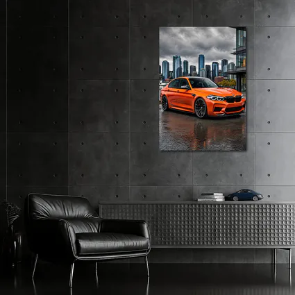BMW M5 Orange Sedan City Waterfront