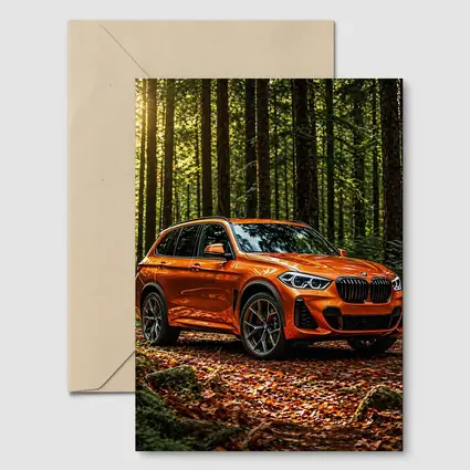 BMW X1 Orange SUV Forest Setting