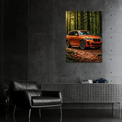 BMW X1 Orange SUV Forest Setting