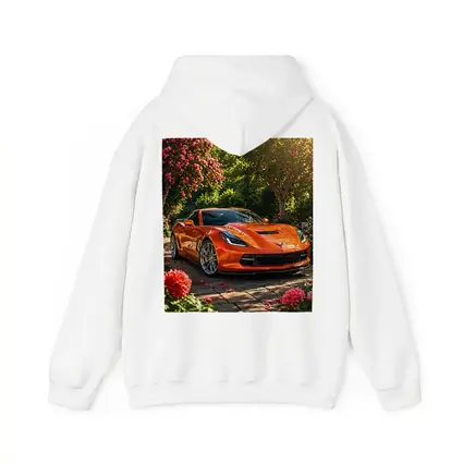 Orange Chevrolet Corvette Parked in Blooming Garden