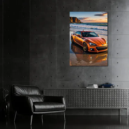 Orange Subaru BRZ Parked on Sunset Beach