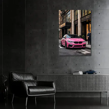 Pink BMW M3 Parked Outside Luxury Building