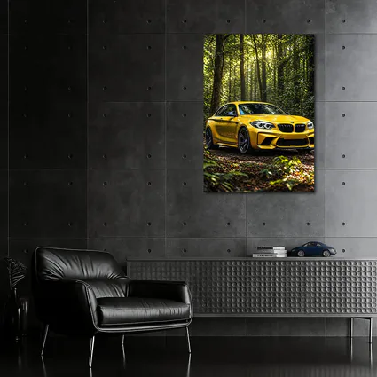 Yellow BMW M2 Parked in Forest