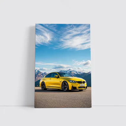 BMW M4 Yellow Coupe Mountain Background