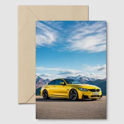 BMW M4 Yellow Coupe Mountain Background