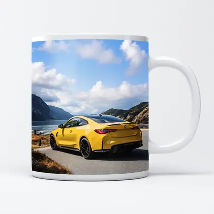 Yellow BMW M4 Coupe Mountain Lake Road