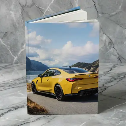 Yellow BMW M4 Coupe Mountain Lake Road