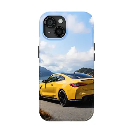 Yellow BMW M4 Coupe Mountain Lake Road