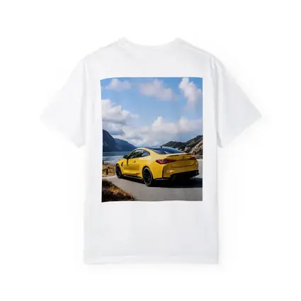 Yellow BMW M4 Coupe Mountain Lake Road