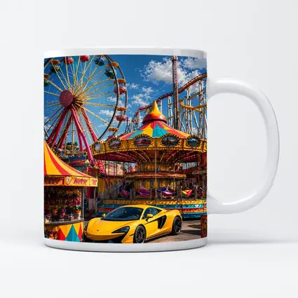 Yellow McLaren Sports Car Amusement Park Scene