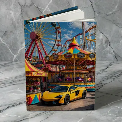 Yellow McLaren Sports Car Amusement Park Scene