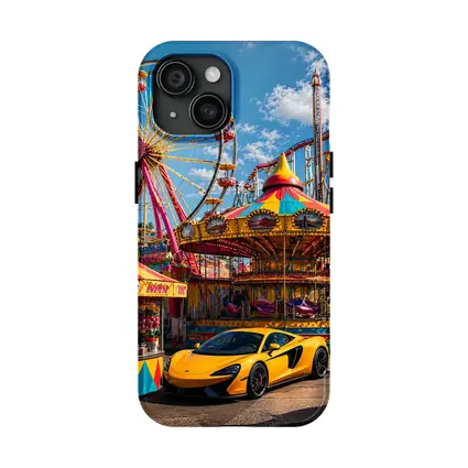 Yellow McLaren Sports Car Amusement Park Scene