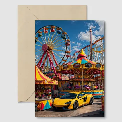 Yellow McLaren Sports Car Amusement Park Scene