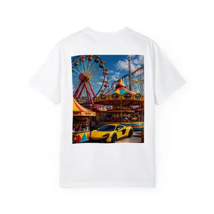 Yellow McLaren Sports Car Amusement Park Scene