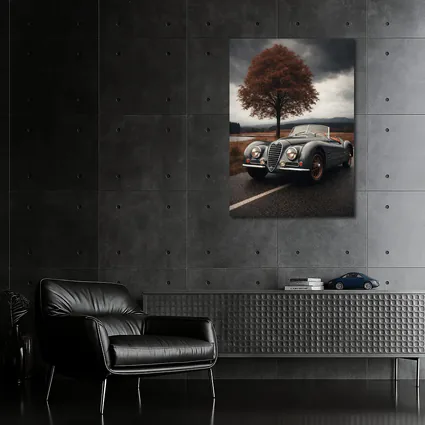 Vintage Alfa Romeo Roadster Cloudy Country Road