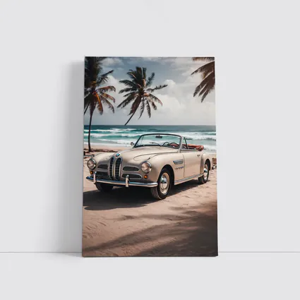 Vintage BMW Convertible Parked on Tropical Beach