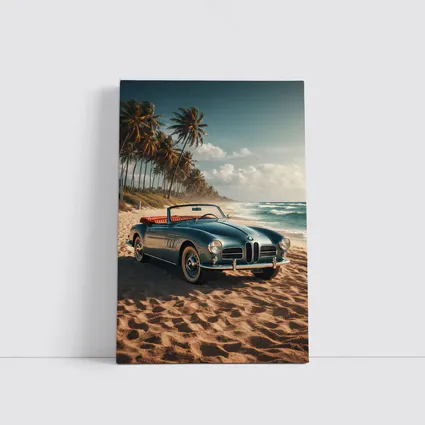 Vintage BMW Convertible Parked On Sandy Beach