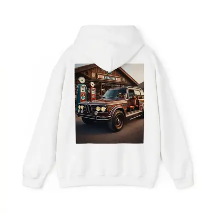 Vintage BMW SUV Retro Gas Station Scene