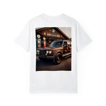 Vintage BMW SUV Retro Gas Station Scene