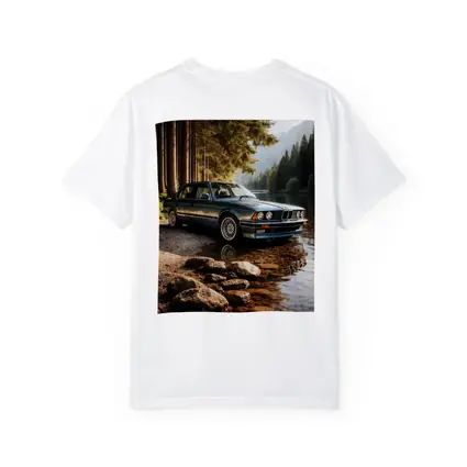 Vintage BMW Sedan Parked By Mountain Lake