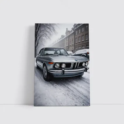 Vintage BMW Classic Sedan Snowy City Street