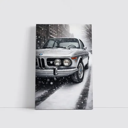 Vintage BMW Classic Coupe in Snowfall
