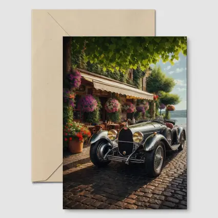 Vintage Bugatti Classic Car Cobblestone Street