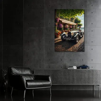 Vintage Bugatti Classic Car Cobblestone Street