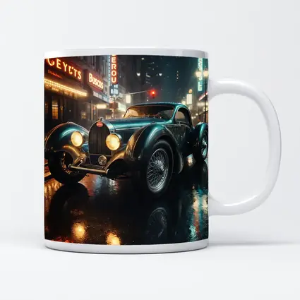 Vintage Bugatti Classic Car Rainy Night City