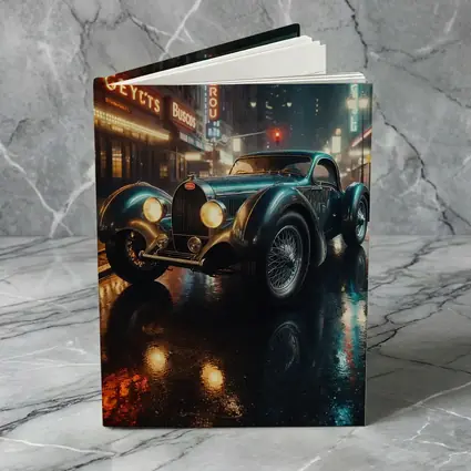 Vintage Bugatti Classic Car Rainy Night City