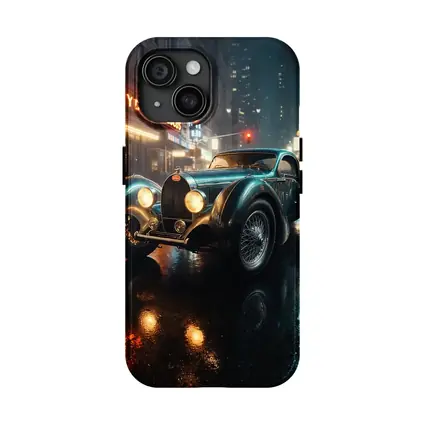 Vintage Bugatti Classic Car Rainy Night City