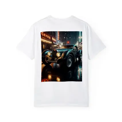 Vintage Bugatti Classic Car Rainy Night City