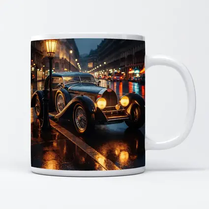 Vintage Bugatti Rainy Night City Street