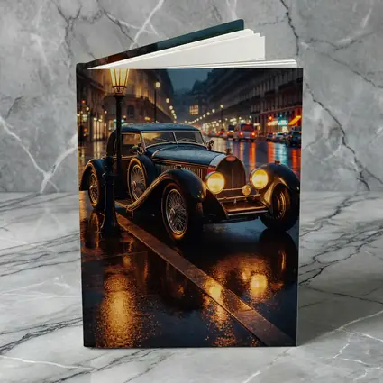 Vintage Bugatti Rainy Night City Street
